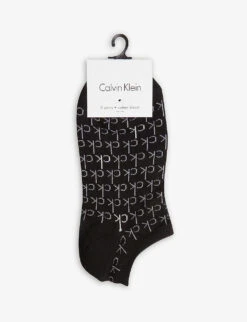 Calvin Klein Logo Print Cotton-blend Trainer Socks Set Of Two