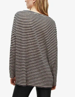AllSaints Rita Striped Cotton-blend Top 10 AllSaints Rita Striped Cotton-blend Top -Sweaty Betty Store R00070143 CHALKINK ALT03