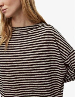 AllSaints Rita Striped Cotton-blend Top 11 AllSaints Rita Striped Cotton-blend Top -Sweaty Betty Store R00070143 CHALKINK ALT04