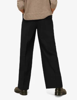 Whistles Fionn Mid-rise Wide-leg Stretch Wool-blend Trousers -Sweaty Betty Store R03678722 BLACK ALT02