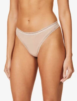 Calvin Klein Bottoms Up Mid-rise Stretch-jersey Thong -Sweaty Betty Store R03703751 HONEYALMOND ALT02