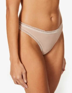 Calvin Klein Bottoms Up Mid-rise Stretch-jersey Thong -Sweaty Betty Store R03703751 HONEYALMOND ALT04
