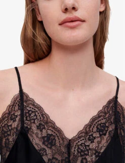 Maje Leatoni Silk Satin And Lace Camisole Top 11 Maje Leatoni Silk Satin And Lace Camisole Top -Sweaty Betty Store R03722854 BLACK ALT04