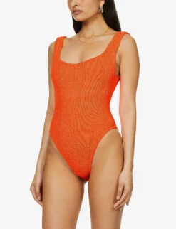 Square-neck Seersucker-weave Swimsuit -Sweaty Betty Store R03733699 ORANGE ALT02