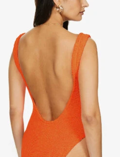Square-neck Seersucker-weave Swimsuit -Sweaty Betty Store R03733699 ORANGE ALT04