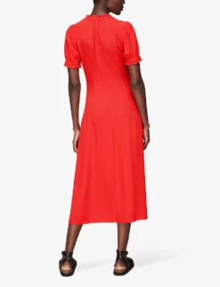 Whistles Ada Ruched-detail Midi Dress 9 Whistles Ada Ruched-detail Midi Dress -Sweaty Betty Store R03802093 RED ALT02