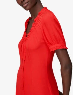 Whistles Ada Ruched-detail Midi Dress 10 Whistles Ada Ruched-detail Midi Dress -Sweaty Betty Store R03802093 RED ALT03