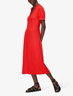 Whistles Ada Ruched-detail Midi Dress 11 Whistles Ada Ruched-detail Midi Dress -Sweaty Betty Store R03802093 RED ALT04