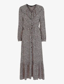 Whistles Abstract Heart-print Woven Midi Dress