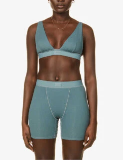 Logo-patch Ribbed Stretch-cotton Pyjama Shorts -Sweaty Betty Store R03869406 S KYANITE ALT02