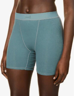 Logo-patch Ribbed Stretch-cotton Pyjama Shorts -Sweaty Betty Store R03869406 S KYANITE ALT04