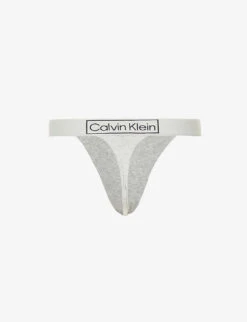 Calvin Klein Reimagined Heritage Mid-rise Stretch-cotton Thong -Sweaty Betty Store R03875714 GREYHEATHER ALT02