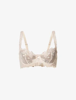 Aubade Softessence Floral-embroidered Stretch-mesh Half-cup Bra