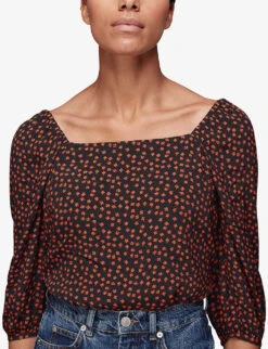 Whistles Blanche Floral-print Square-neck Woven Top 9 Whistles Blanche Floral-print Square-neck Woven Top -Sweaty Betty Store R03883167 BLACK ALT02