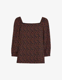 Whistles Blanche Floral-print Square-neck Woven Top