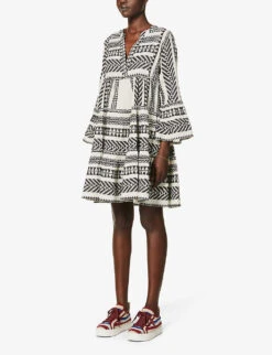 Devotion Twins Ella Flared-sleeve Cotton Mini Dress 9 Devotion Twins Ella Flared-sleeve Cotton Mini Dress -Sweaty Betty Store R03886532 BLACKOFFWHITE ALT02