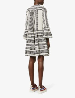 Devotion Twins Ella Flared-sleeve Cotton Mini Dress 10 Devotion Twins Ella Flared-sleeve Cotton Mini Dress -Sweaty Betty Store R03886532 BLACKOFFWHITE ALT03