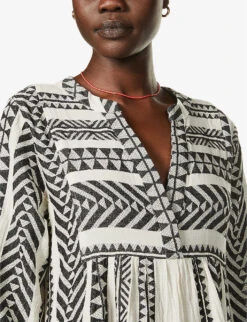 Devotion Twins Ella Flared-sleeve Cotton Mini Dress 11 Devotion Twins Ella Flared-sleeve Cotton Mini Dress -Sweaty Betty Store R03886532 BLACKOFFWHITE ALT04