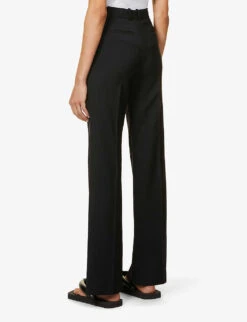 Joseph Morrissey Relaxed-fit High-rise Straight Stretch-wool Trousers 10 Joseph Morrissey Relaxed-fit High-rise Straight Stretch-wool Trousers -Sweaty Betty Store R03900894 BLACK ALT03