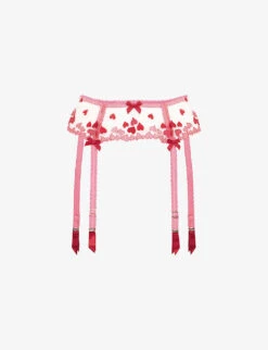 AGENT PROVOCATEUR Cupid Bow-embellished Semi-sheer Mesh Suspender Belt