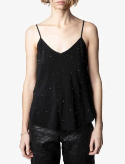 Zadig & Voltaire Casel Star-embellished Woven Cami -Sweaty Betty Store R03910382 NOIR ALT02