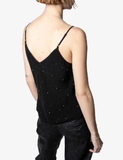 Zadig & Voltaire Casel Star-embellished Woven Cami -Sweaty Betty Store R03910382 NOIR ALT03