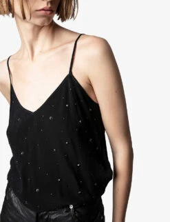 Zadig & Voltaire Casel Star-embellished Woven Cami -Sweaty Betty Store R03910382 NOIR ALT04