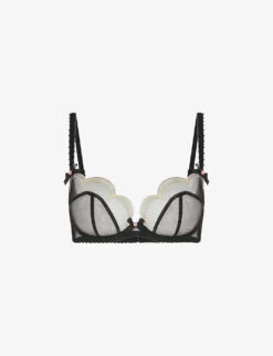 AGENT PROVOCATEUR Lorna Embroidered Mid-rise Stretch-mesh Thong
