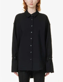 GOOD AMERICAN Tabbed-cuff Loose-fit Cotton-blend Shirt 9 GOOD AMERICAN Tabbed-cuff Loose-fit Cotton-blend Shirt -Sweaty Betty Store R03917092 BLACK001 ALT02