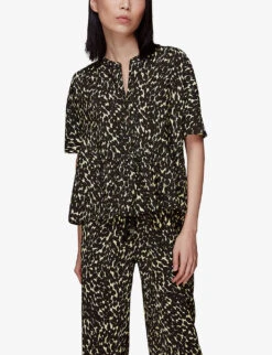 Whistles Hannah Graphic-print Woven Blouse 8 Whistles Hannah Graphic-print Woven Blouse -Sweaty Betty Store R03917870 BLACK ALT02