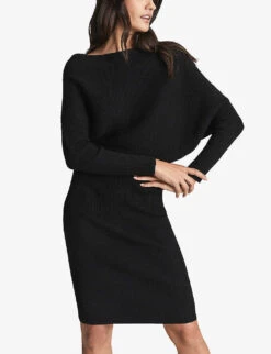 Reiss Lara Off-the-shoulder Stretch-knit Midi Dress -Sweaty Betty Store R03925870 BLACK ALT02