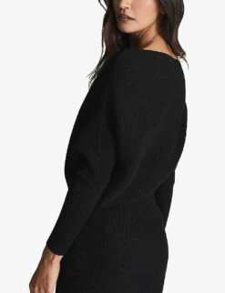 Reiss Lara Off-the-shoulder Stretch-knit Midi Dress -Sweaty Betty Store R03925870 BLACK ALT05