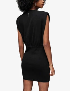 AllSaints Mika Padded-shoulders Stretch-organic Cotton Mini Dress -Sweaty Betty Store R03929636 BLACK ALT03