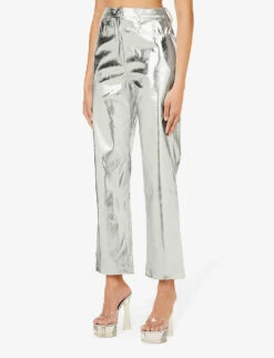 Lupe Straight-leg High-rise Faux Leather Trousers -Sweaty Betty Store R03934385 SILVER ALT02