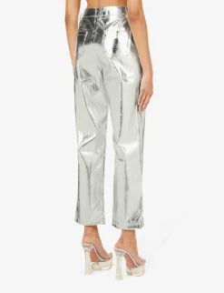 Lupe Straight-leg High-rise Faux Leather Trousers -Sweaty Betty Store R03934385 SILVER ALT03