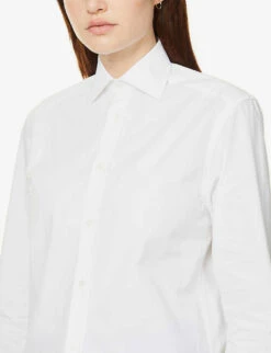 The Boyfriend Long-sleeved Organic-cotton Shirt -Sweaty Betty Store R03935314 WHITE ALT04