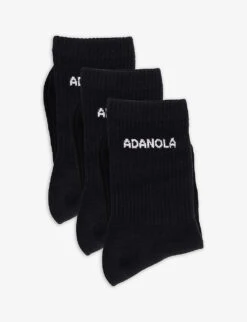 Pack Of Three Logo-embroidered Stretch-cotton Socks 7 Pack Of Three Logo-embroidered Stretch-cotton Socks -Sweaty Betty Store R03949465 BLACK ALT02
