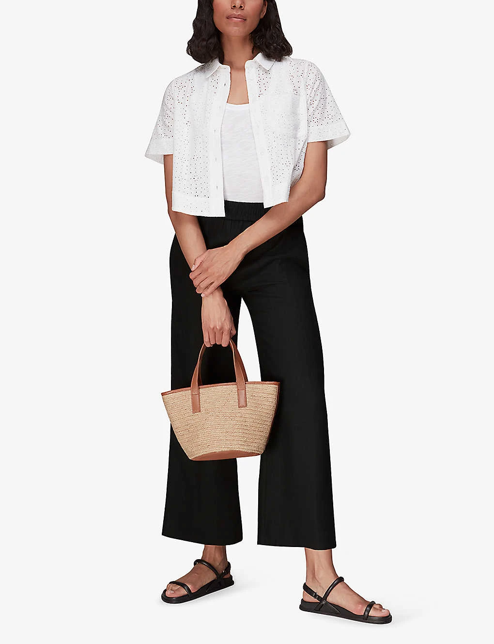 Whistles Wide-leg Elasticated-waist Cropped Linen Trousers 4 Whistles Wide-leg Elasticated-waist Cropped Linen Trousers - Image 2