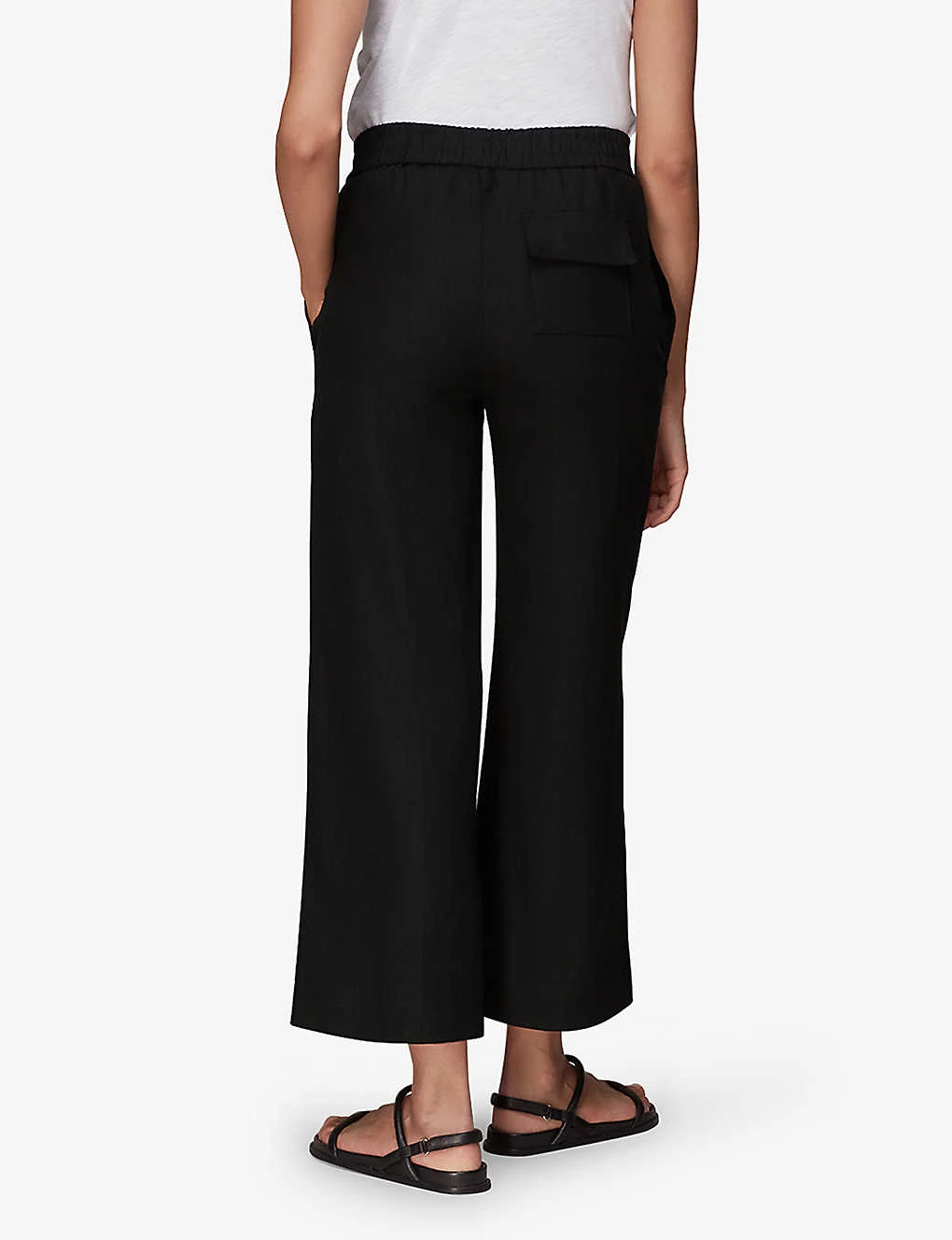 Whistles Wide-leg Elasticated-waist Cropped Linen Trousers 5 Whistles Wide-leg Elasticated-waist Cropped Linen Trousers - Image 3