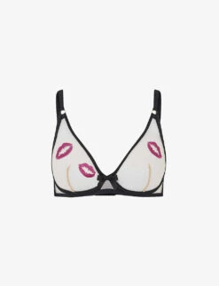 AGENT PROVOCATEUR Lotie Kiss-embroidered Mesh Bra
