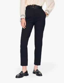 Sandro High-rise Satin-waist Stretch-woven Trousers -Sweaty Betty Store R03967098 NOIRGRIS ALT02