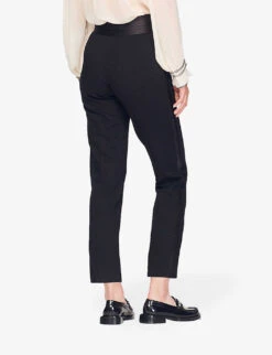 Sandro High-rise Satin-waist Stretch-woven Trousers -Sweaty Betty Store R03967098 NOIRGRIS ALT03