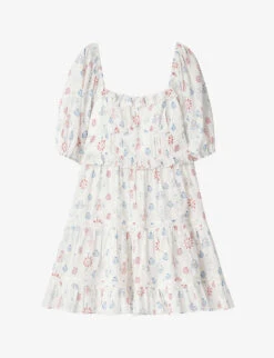 By Malina Alessia Puff-shoulder Cotton Mini Dress