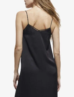 THE KOOPLES Lace-trim V-neck Woven Slip Midi Dress -Sweaty Betty Store R03977112 BLA01 ALT04