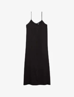 THE KOOPLES Lace-trim V-neck Woven Slip Midi Dress
