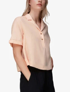 Whistles Sadie Polo Linen-blend Top 9 Whistles Sadie Polo Linen-blend Top -Sweaty Betty Store R03977499 PALEPINK ALT02