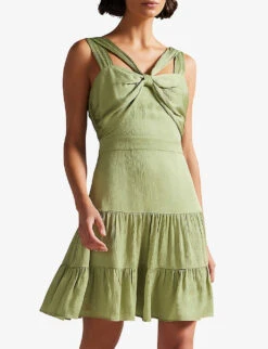 Ted Baker Knot-front Textured Woven Mini Dress 8 Ted Baker Knot-front Textured Woven Mini Dress -Sweaty Betty Store R03980007 MIDGREEN ALT02