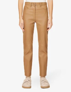 Joseph Teddy Straight-leg High-rise Leather Trousers -Sweaty Betty Store R03996116 CAMEL ALT02