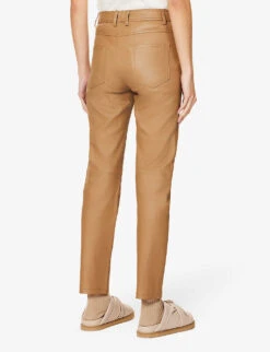 Joseph Teddy Straight-leg High-rise Leather Trousers -Sweaty Betty Store R03996116 CAMEL ALT03