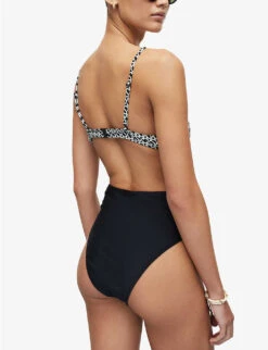 AllSaints Petra Monogram-print Stretch Recycled-polyamide Swimsuit 10 AllSaints Petra Monogram-print Stretch Recycled-polyamide Swimsuit -Sweaty Betty Store R04006602 BLACKSNOWWHI ALT03